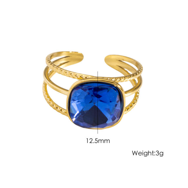 Colorful cubic zircon natural stone inlaid stainless steel rings