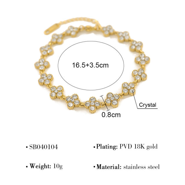 Colorful diamond clover stainless steel bracelet diamond bracelet tennis bracelet