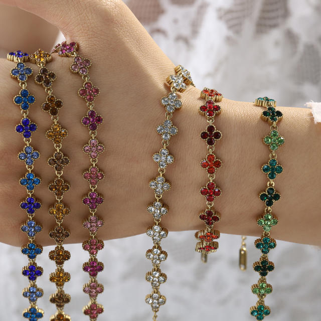 Colorful diamond clover stainless steel bracelet diamond bracelet tennis bracelet