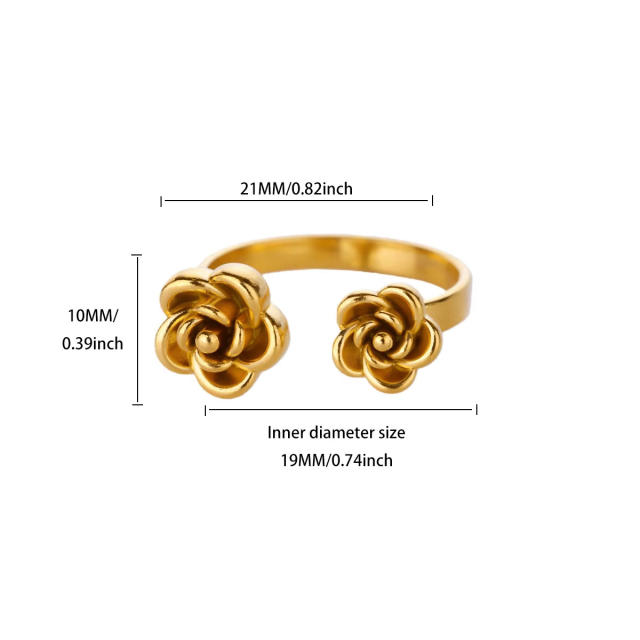 Simple rose flower stainless steel rings adjustable rings for women