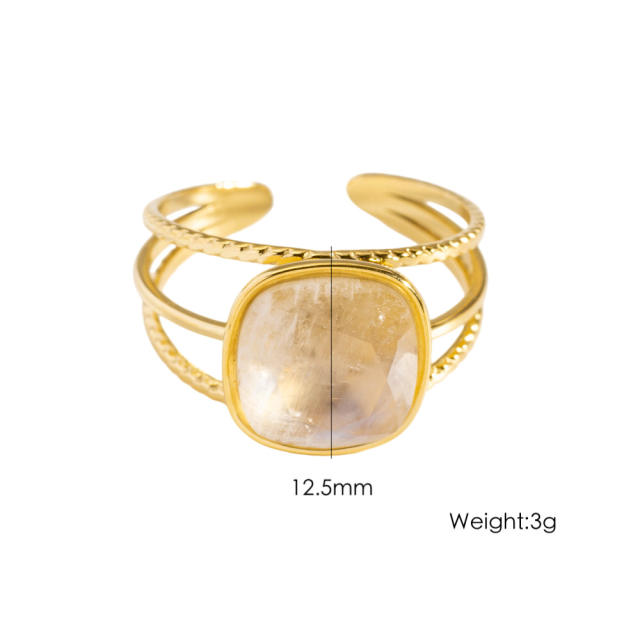 Colorful cubic zircon natural stone inlaid stainless steel rings