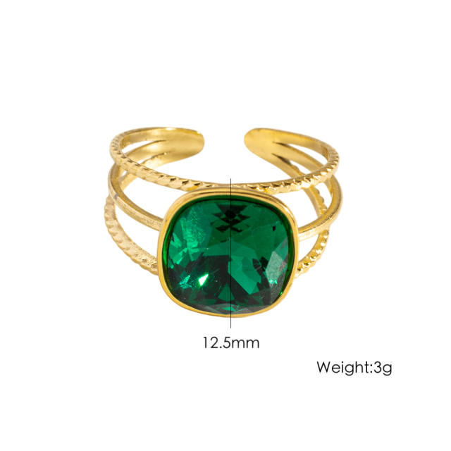 Colorful cubic zircon natural stone inlaid stainless steel rings