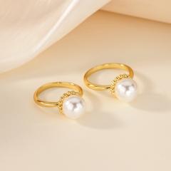 Delicate gold plated copper diamond pearl inlaid finger rings for women