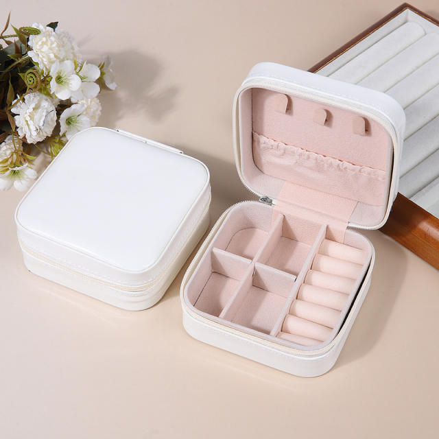 Laser Jewelry Box Simple Mirror PU Laser Jewelry Box Travel Portable Earrings Necklace Storage Box