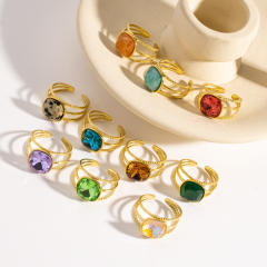 Colorful cubic zircon natural stone inlaid stainless steel rings