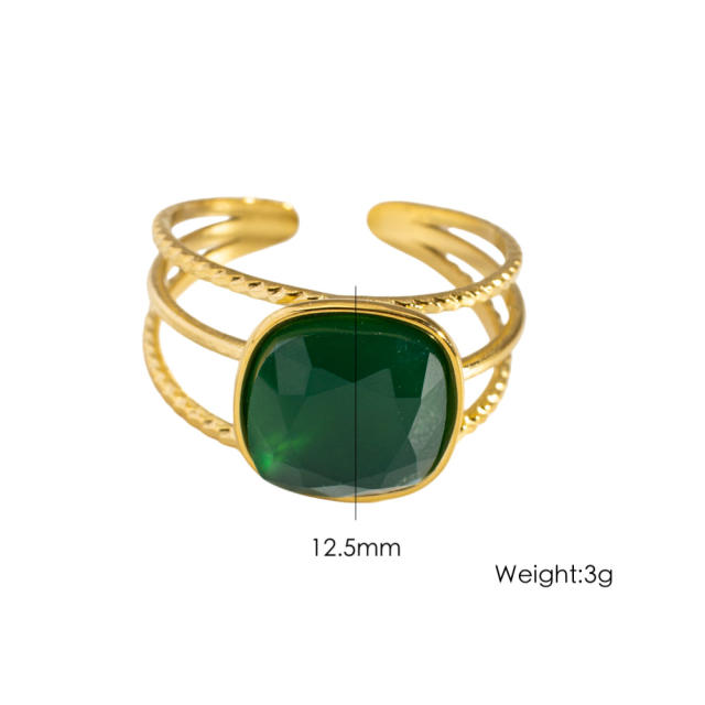 Colorful cubic zircon natural stone inlaid stainless steel rings