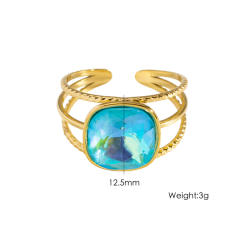 Colorful cubic zircon natural stone inlaid stainless steel rings
