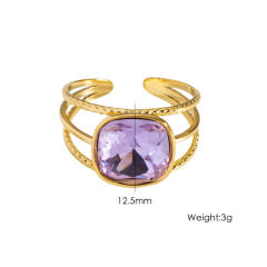 Colorful cubic zircon natural stone inlaid stainless steel rings