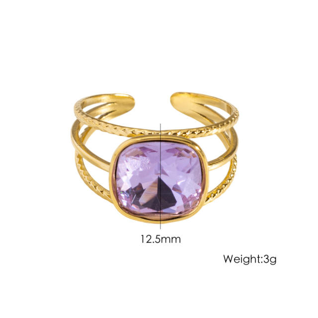 Colorful cubic zircon natural stone inlaid stainless steel rings