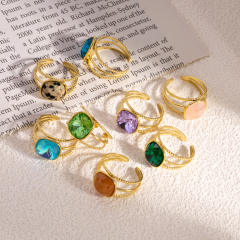 Colorful cubic zircon natural stone inlaid stainless steel rings