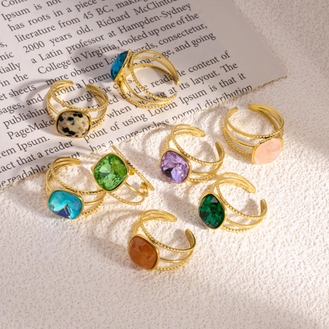 Colorful cubic zircon natural stone inlaid stainless steel rings