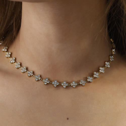 Delicate diamond clover stainless steel necklace choker necklace bracelet set