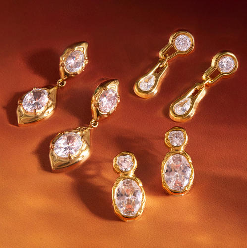 18KG cubic zircon inlaid unique design stainless steel earrings