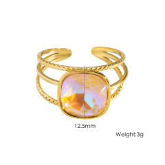 Colorful cubic zircon natural stone inlaid stainless steel rings