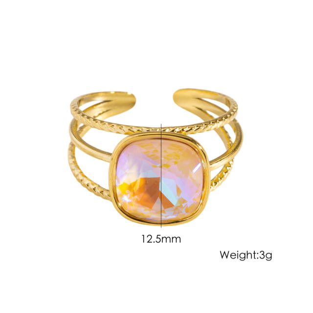 Colorful cubic zircon natural stone inlaid stainless steel rings