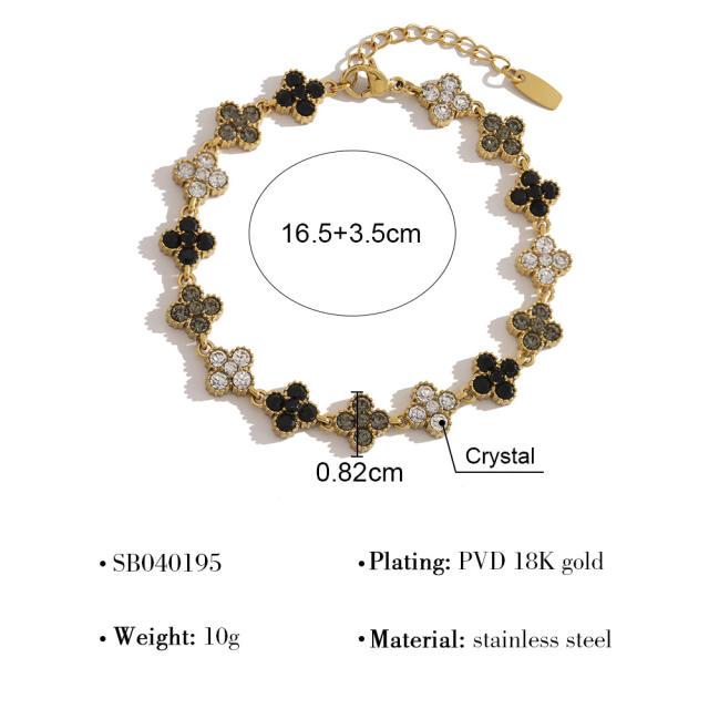 Colorful diamond clover stainless steel bracelet diamond bracelet tennis bracelet