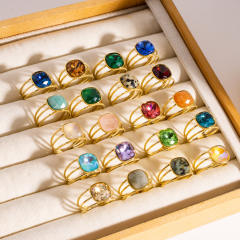 Colorful cubic zircon natural stone inlaid stainless steel rings