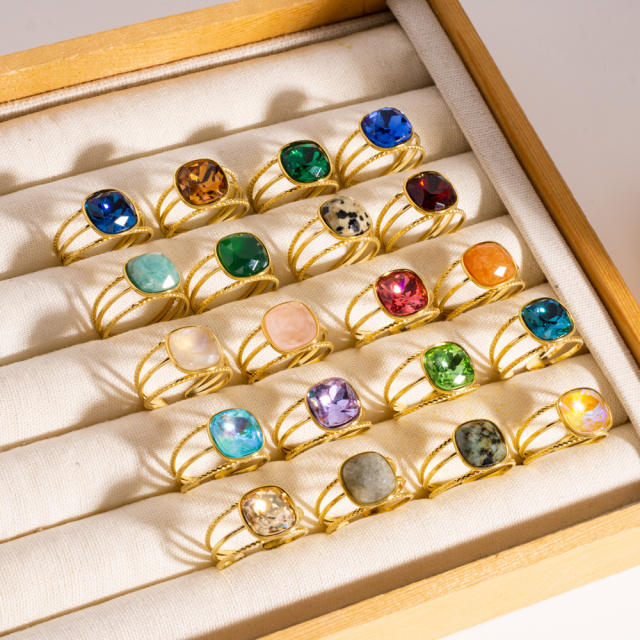 Colorful cubic zircon natural stone inlaid stainless steel rings