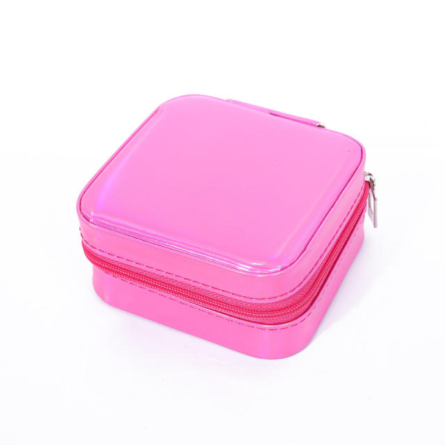 Laser Jewelry Box Simple Mirror PU Laser Jewelry Box Travel Portable Earrings Necklace Storage Box