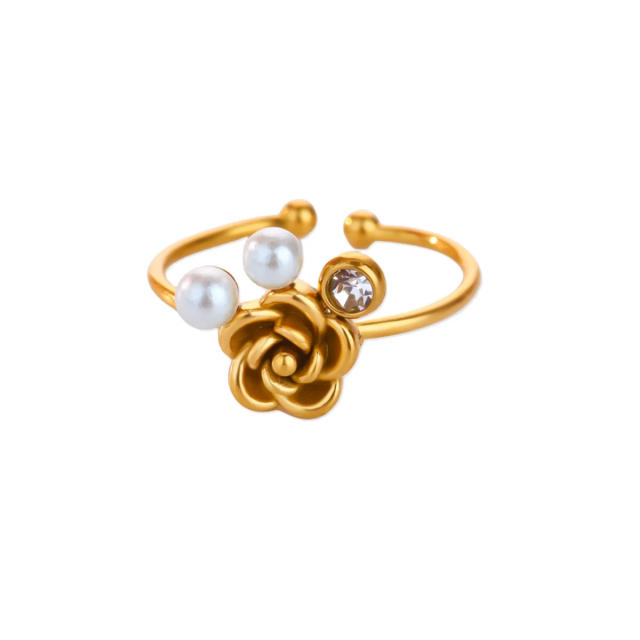 Simple rose flower stainless steel rings adjustable rings for women