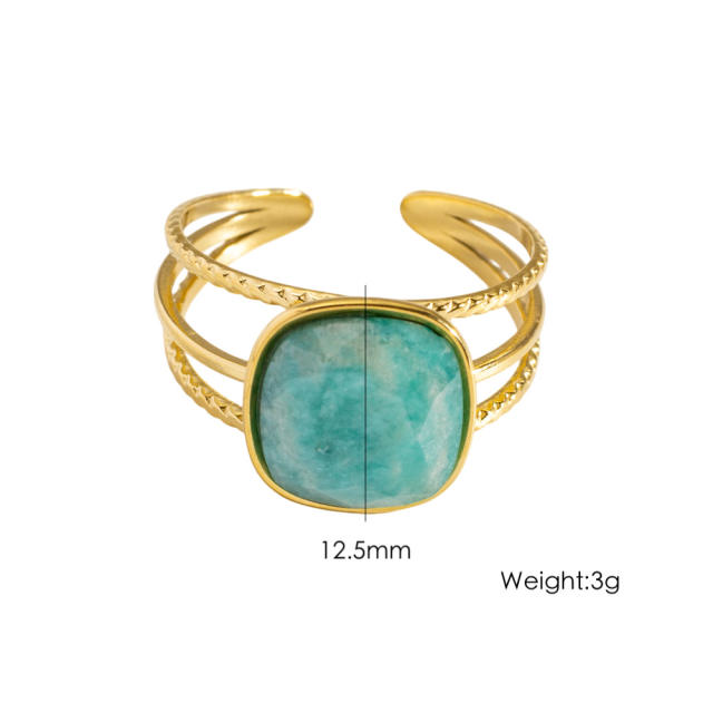 Colorful cubic zircon natural stone inlaid stainless steel rings