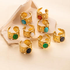 Easy match colorful natural stone inlaid stainless steel rings