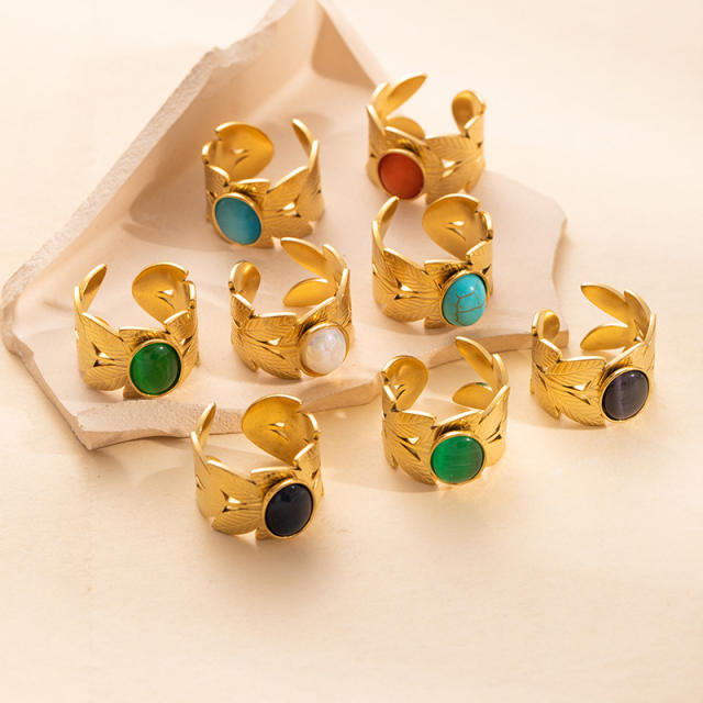 Easy match colorful natural stone inlaid stainless steel rings