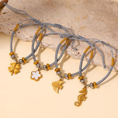 Handmade woven bracelet with stainless steel charm cute bracelet