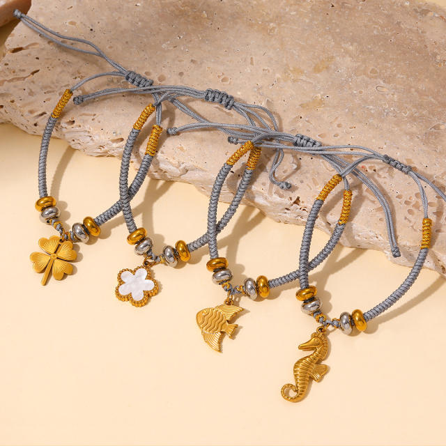 Handmade woven bracelet with stainless steel charm cute bracelet