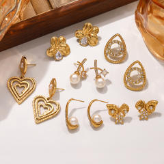 French trend cubic zircon inlaid stainless steel studs earrings
