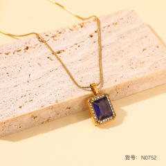 Colorful square heart diamond pendant stainless steel necklace