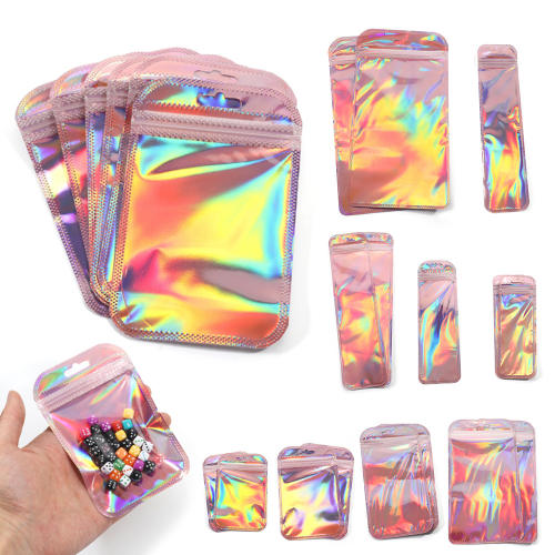 Factory jewelry ziplock bag Rainbow printing laser plastic bag packing bag 50pcs/pack