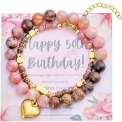 Birthday Stacking Bracelet Natural Stone Stainless Steel bracelet Love Steel Ball Chain Bracelet