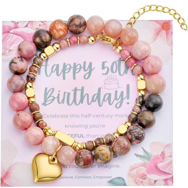 Birthday Stacking Bracelet Natural Stone Stainless Steel bracelet Love Steel Ball Chain Bracelet