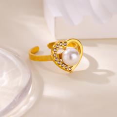 18KG pearl bead butterfly bow heart stainless steel rings