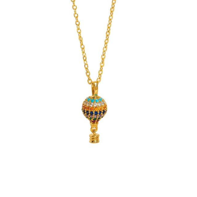Heavy Industry Three-Dimensional Full Diamond Hot Air Balloon Pendant Necklace for Women