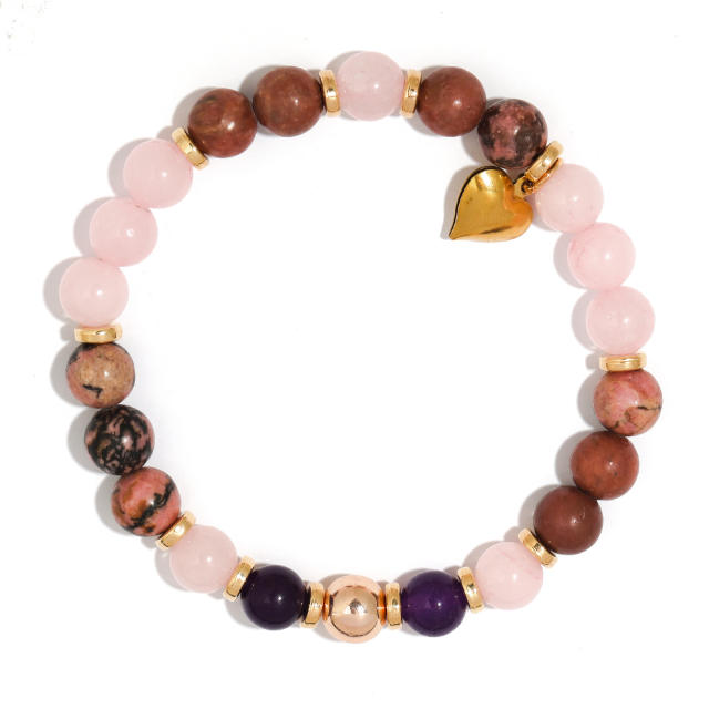 Birthday Stacking Bracelet Natural Stone Stainless Steel bracelet Love Steel Ball Chain Bracelet