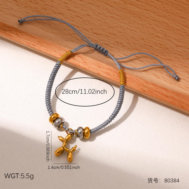 Handmade woven bracelet with stainless steel charm cute bracelet