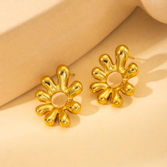 Gold color easy match bow flower shape stainless steel earrings studs
