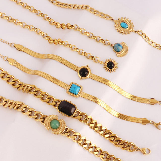 Wholesale retro natural stone series stainless steel bracelet dainty bracelet
