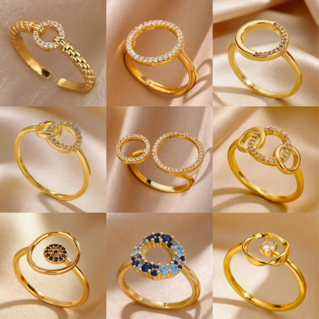 18KG geometric circle gold plated copper rings