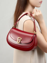 Red Saddle Bag Crossbody Genuine Leather Women's Small Tote Bag