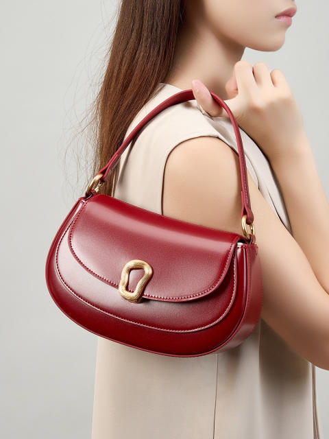 Red Saddle Bag Crossbody Genuine Leather Women's Small Tote Bag