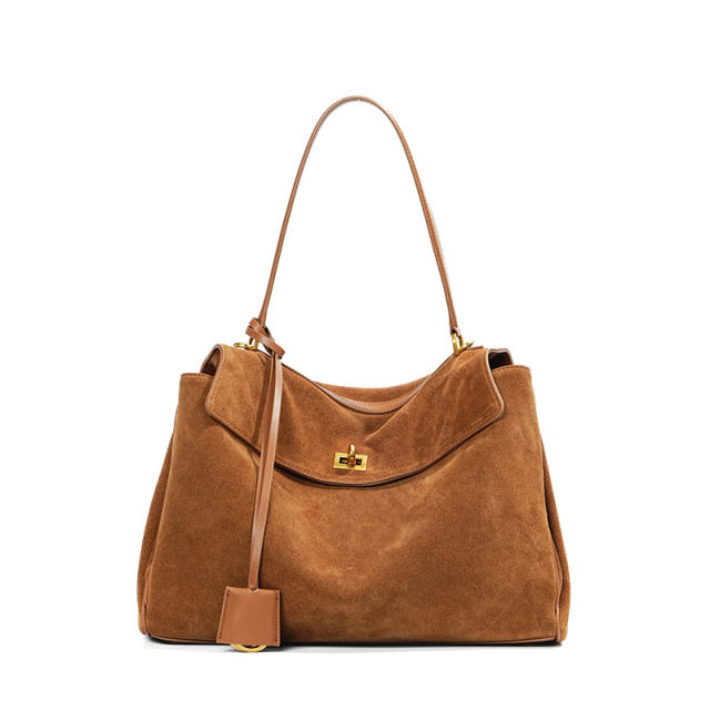 Autumn Winter Frosted Cowhide Rodeo Kelly Tote Bag Genuine Leather Large Capacity Shoulder Satchel Armpit Bag