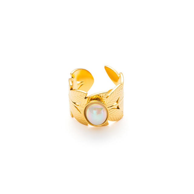Easy match colorful natural stone inlaid stainless steel rings