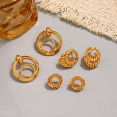 Easy match geometric circle stainless steel earrings studs
