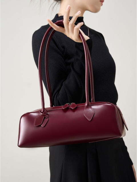 Women's 2025 New Korean Single Shoulder Large Capacity Cowhide Armpit Bag Long Red Baguette Bag for Women