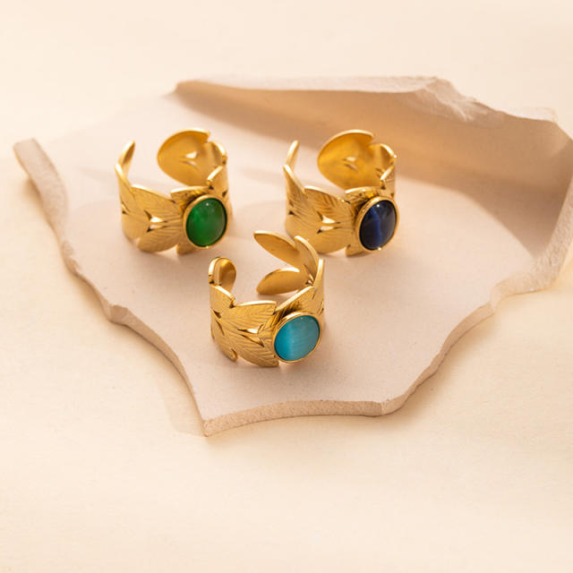 Easy match colorful natural stone inlaid stainless steel rings