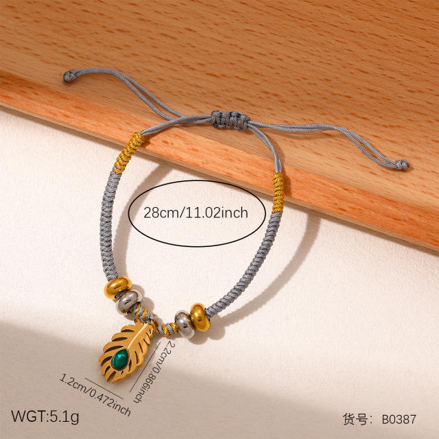 Handmade woven bracelet with stainless steel charm cute bracelet