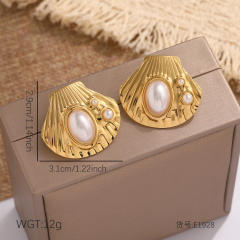 Concise pearl inlaid stainless steel earrings studs